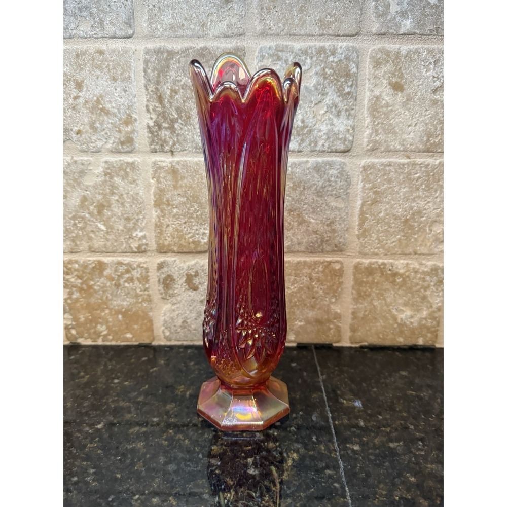 Vintage Indiana Heirloom Series Amethyst Carnival Glass Swung 10.25" Vase